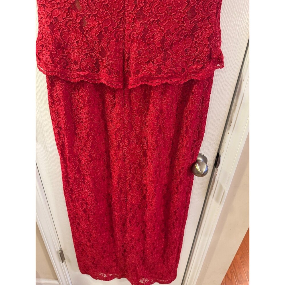 Lauren Ralph Lauren Evening Dress Red Lace Maxi Sz 14 Sleeveless Wedding Guest - Picture 5 of 15